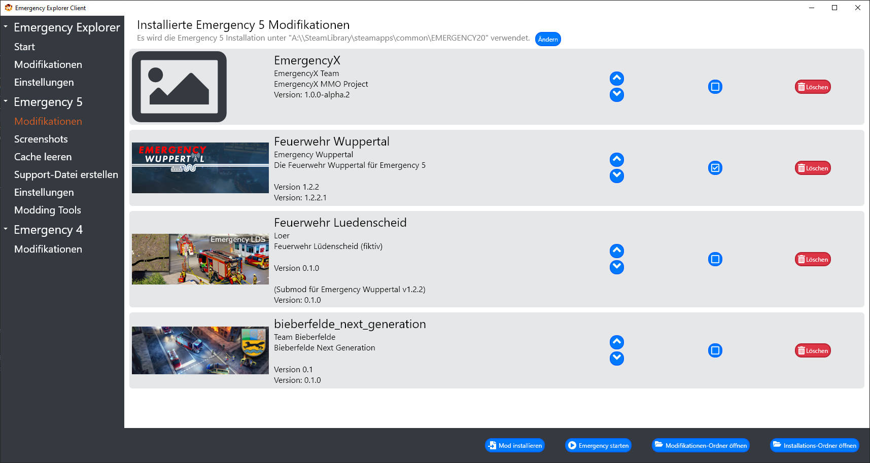 Picture of the Emergency 5 Modification Overview in Emergency Explorer
